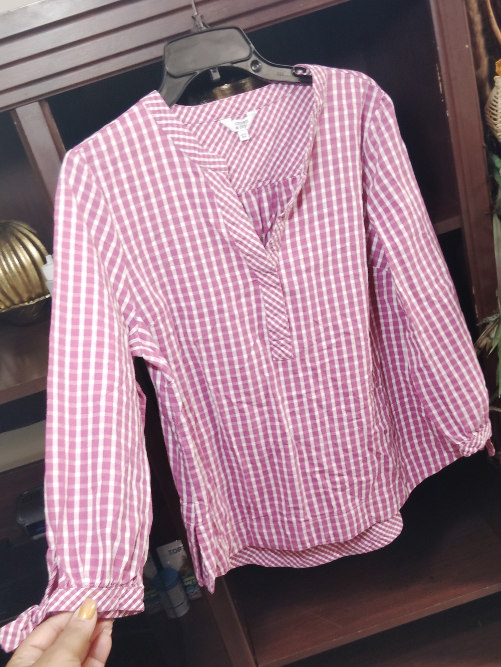 crown & ivy Pink Gingham Button-Neck Tunic